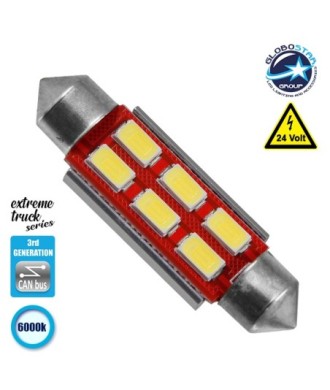 Σωληνωτός LED Extreme Truck Series Can-Bus 3ης Γενιάς 42mm 4.5w 24V Ψυχρό Λευκό 6000k GloboStar 81344